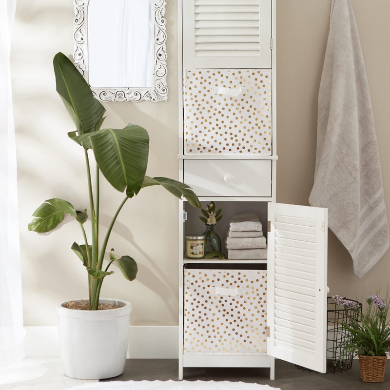 DII Non Woven Polyester Storage Bin, Polka Dot, White & Gold, Large Set of 2 - Image 5